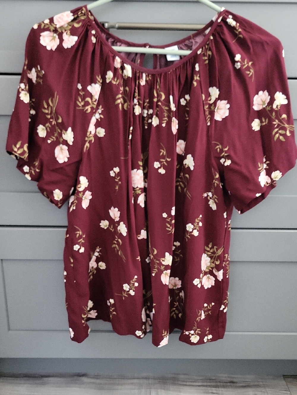 Floral Peasant Blouse - Burgundy